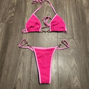 shein neon pink pearl decor bikini size medium